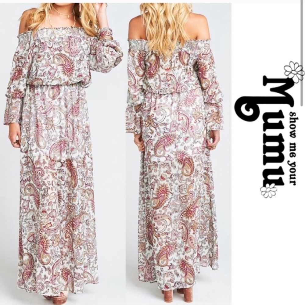 Show Me Your MuMu Wanda Paisley Off The Shoulder Maxi Dress NWT Size Small